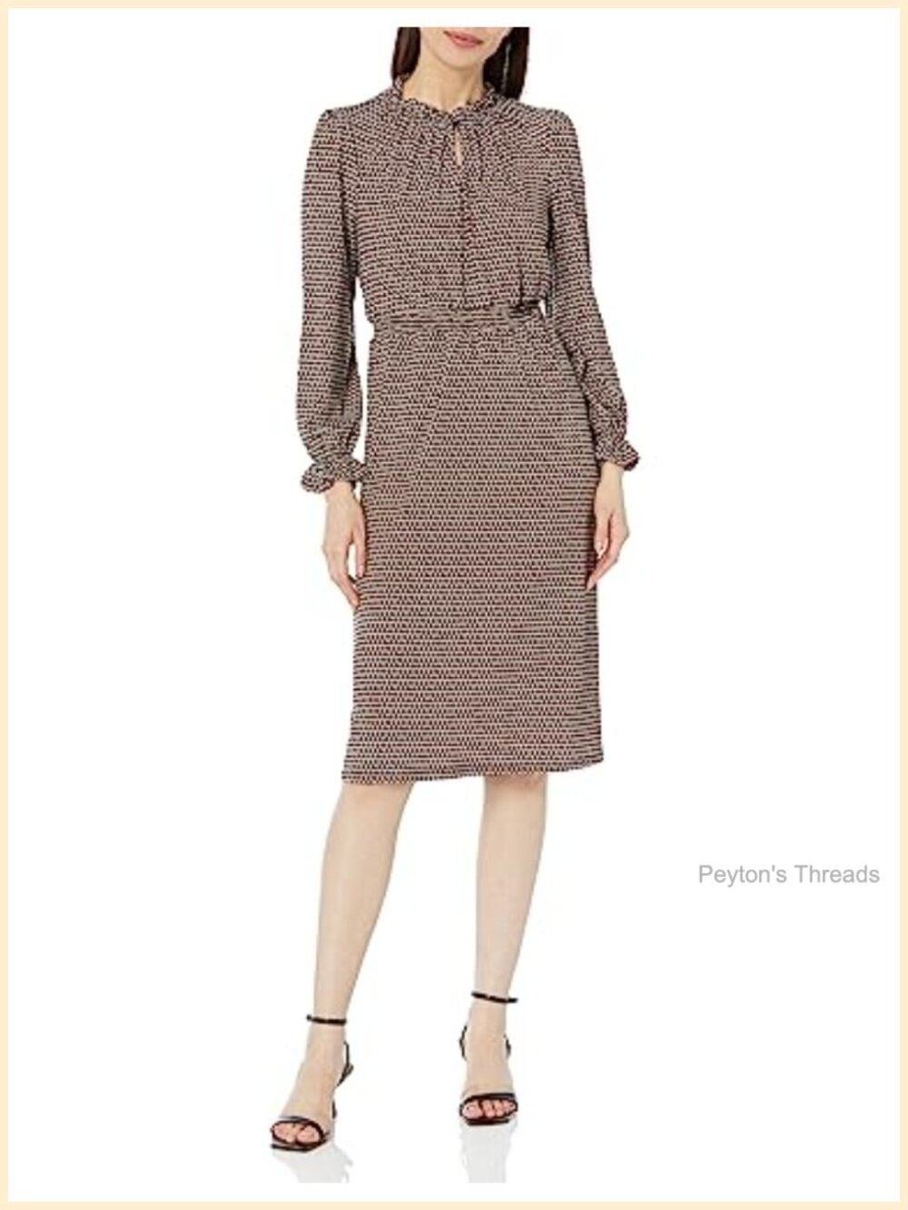 Adrianna Papell Printed Smocked Waist Midi Dress Long Sleeve Ruffle